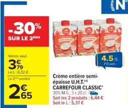 Cora x Carrefour Crème entière semi- épaisse u.h.t. carrefour classic offre