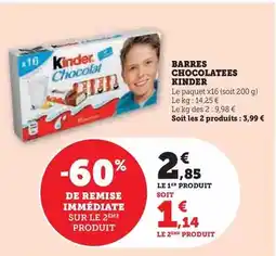 Hyper U Kinder - barres chocolatees offre