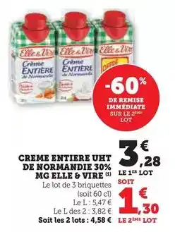 Hyper U Elle & vire - creme entiere uht de normandie 30% mg offre