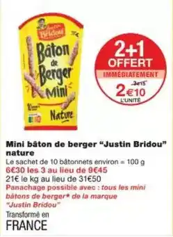 Monoprix Justin bridou - mini bâton de berger nature offre