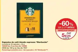 Monoprix Starbucks - capsules de café blonde espresso offre