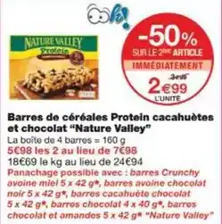 Monoprix Nature valley - barres de céréales protein cacahuètes et chocolat offre