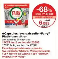 Monoprix Fairy - capsules lave-vaisselle platinium+ citron offre
