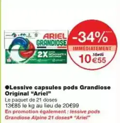 Monoprix Ariel - lessive capsules pods grandiose original offre