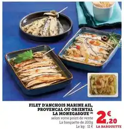 Super U Filet d'anchois marine ail, provencal ou oriental offre