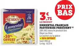 Super U Président - emmental français pasteurise offre