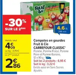 Cora x Carrefour Compotes en gourdes fruit & cie carrefour classic offre