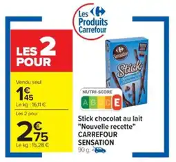 Cora x Carrefour Stick chocolat au lait "nouvelle recette" carrefour sensation offre