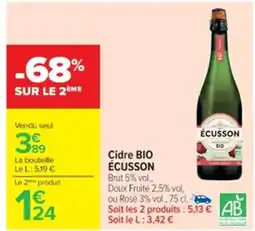 Cora x Carrefour ÉCUSSON Cidre BIO offre