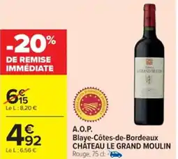 Cora x Carrefour CHÂTEAU LE GRAND MOULIN A.O.P. Blaye-Côtes-de-Bordeaux offre