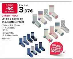 Costco GREENTREAT Lot de 8 paires de chaussettes enfant offre