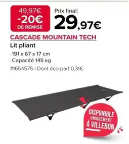 Costco CASCADE MOUNTAIN TECH Lit pliant offre