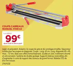 Gedimat Coupe-carreaux manuel star-63 offre