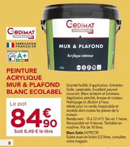 Gedimat GEDIMAT Peinture acrylique mur & plafond blanc ecolabel offre