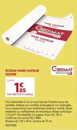 Gedimat GEDIMAT Écran pare-vapeur offre