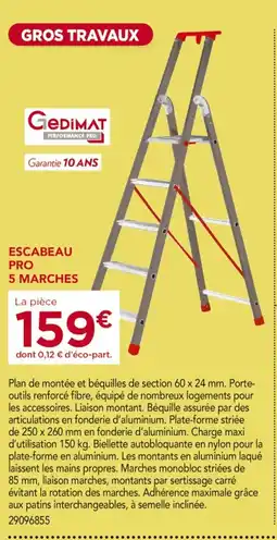 Gedimat GEDIMAT Escabeau pro 5 marches offre
