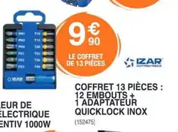 Chretien Matériaux IZAR Coffret 13 pièces : 12 embouts + 1 adaptateur quicklock inox offre