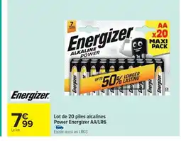 Cora x Carrefour Lot de 20 piles alcalines Power Energizer AA/LR6 offre