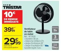 Cora x Carrefour TRISTAR Ventilateur de table en métal offre