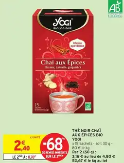 Intermarché Express YOGI Thé noir chaï aux épices bio offre
