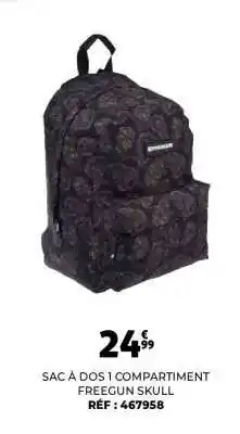 Auchan SAC À DOS 1 COMPARTIMENT FREEGUN SKULL offre