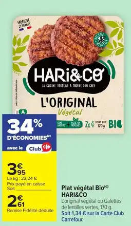 Carrefour Market HARI&CO Plat végétal Bio offre
