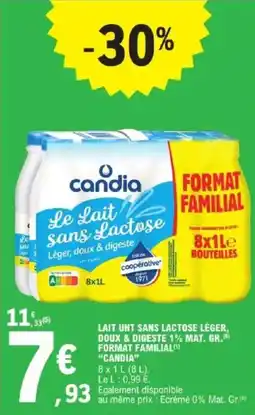E.Leclerc Express Lait uht sans lactose léger doux & digeste 1% mat. gr. format familial candia offre