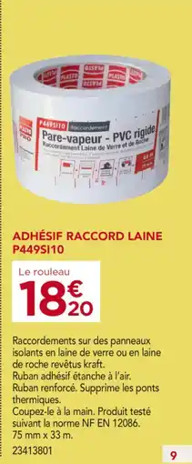 Gedimat PLASTO PRO ADHÉSIF RACCORD LAINE P449S110 offre