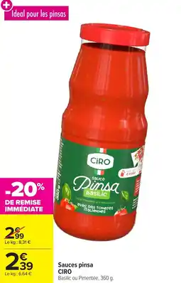 Carrefour Market CIRO Sauces pinsa offre