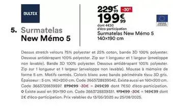 BUT Bultex - surmatelas new mémo 5 offre