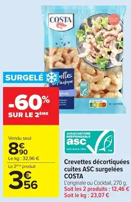 Carrefour Market COSTA Crevettes décortiquées cuites ASC surgelées offre