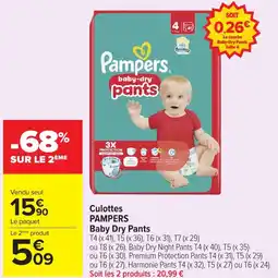 Carrefour Market PAMPERS Culottes Baby Dry Pants offre