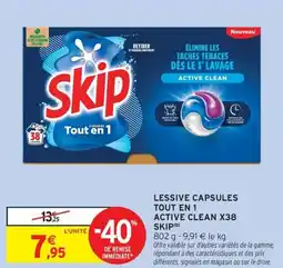 Intermarché Express SKIP Lessive capsules tout en 1 active clean x38 offre
