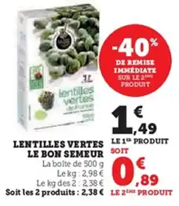 U Express Lentilles vertes le bon semeur offre
