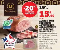 Bi1 U SAVEURS Jambon cuit supérieur à l'ancienne avec couenne au torchon offre