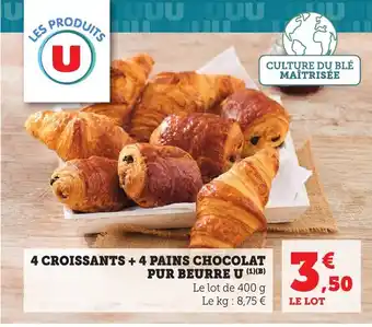 Bi1 U 4 croissants + 4 pains chocolat pur beurre offre