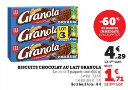Bi1 LU Biscuits chocolat au lait granola offre