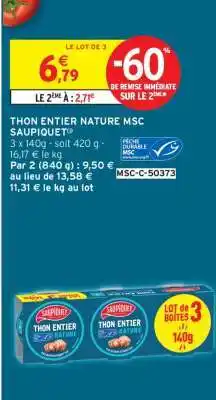 Intermarché Thon Entier Nature Msc Saupiquet offre