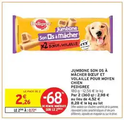 Intermarché JUMBONE SON OS À MÂCHER BŒUF ET VOLAILLE POUR MOYEN CHIEN PEDIGREE offre