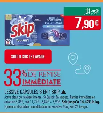 Match Skip Lessive capsules 3 en 1 offre