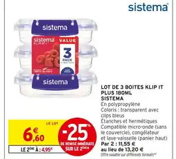 Intermarché Sistema Lot de 3 boites Klip It Plus 180ml offre