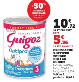 Maximarché Croissance 3 optipro poudre des 1 an guigoz offre