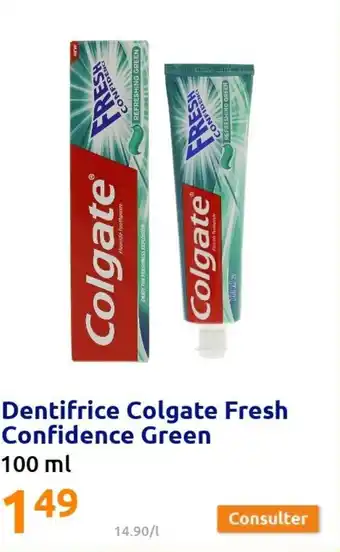 Action Dentifrice colgate fresh confidence green offre