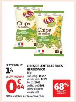 Auchan CHIPS DE LENTILLES FINES HERBES VICO offre