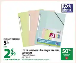 Auchan LOT DE 3 CHEMISES ÉLASTIQUES PASTEL SCHOOLIFE offre