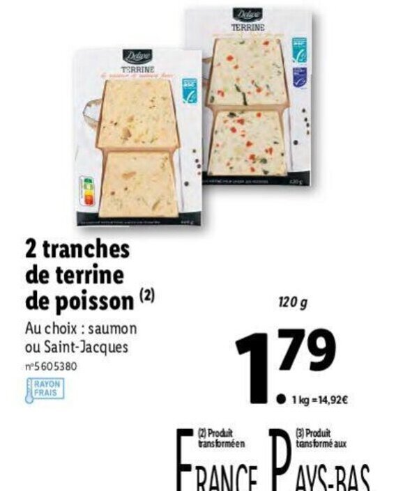 Promo 2 tranches de terrine de poisson chez Lidl