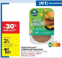 Carrefour Market Végétal Burgers CARREFOUR SENSATION offre