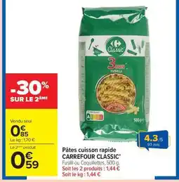 Carrefour Market Pâtes cuisson rapide CARREFOUR CLASSIC’ offre