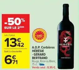 Cora x Carrefour A.o.p. corbières hérésie gérard bertrand offre