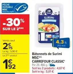 Cora x Carrefour Bâtonnets de surimi msc carrefour classic offre